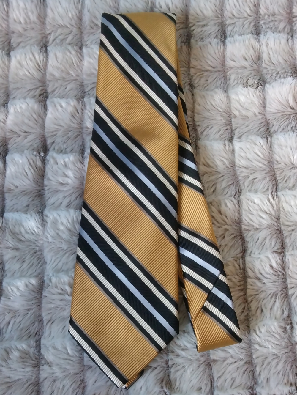 Robert Talbott Gold, Black and White Striped Silk Tie